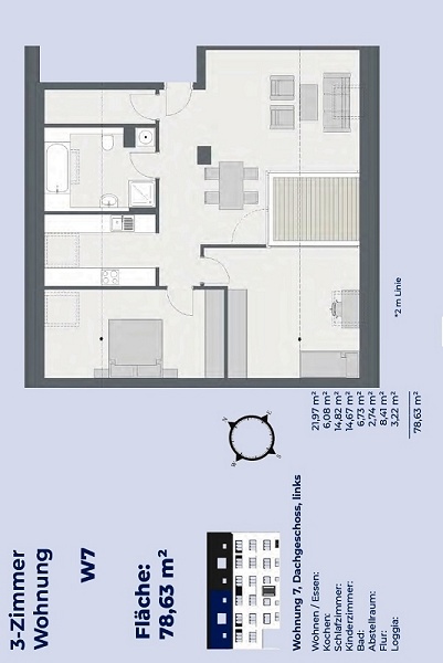 Grundriss Wohnung Nr. 7 Dachgeschosswohnung Bad Krozingen